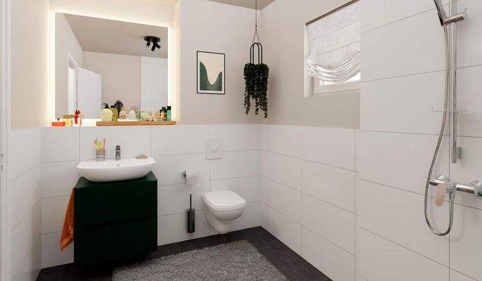 Komfortables Badezimmer mit bodengleicher Dusche