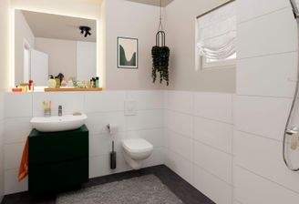 Komfortables Badezimmer mit bodengleicher Dusche