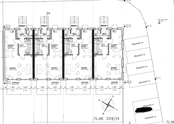 Grundriss Erdgeschoss der 4 Reihenhäuser