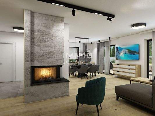 Blick von Treppenaufgang auf Kamin