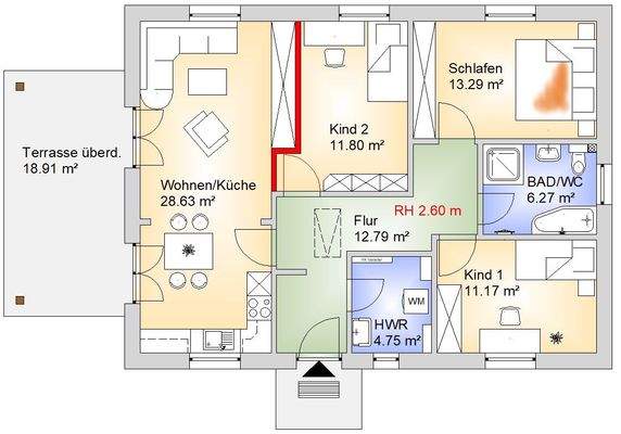 Grundrissvariante mit 2. Kinderzimmer