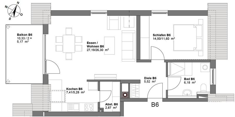 Grundriss Wohnung Nr. 6B (nicht maßstabsgetreu - kann vom Original abweichen)