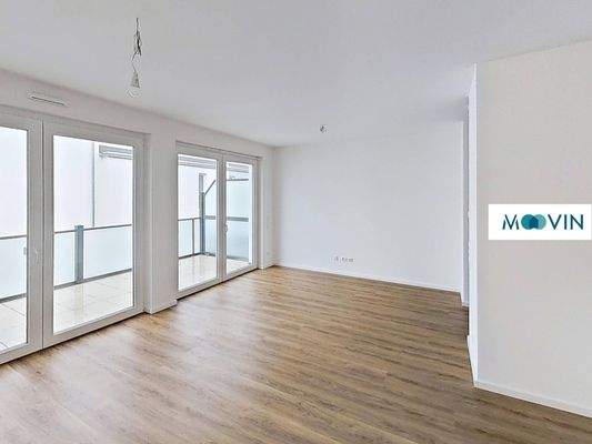 Ansicht IV: Wohnzimmer mit offener Küche