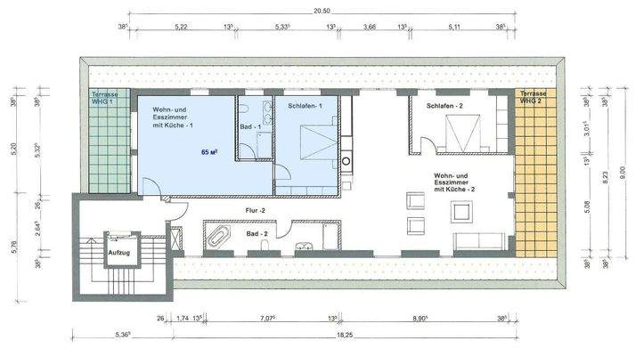 Grundriss, Wohnung 65 m²
