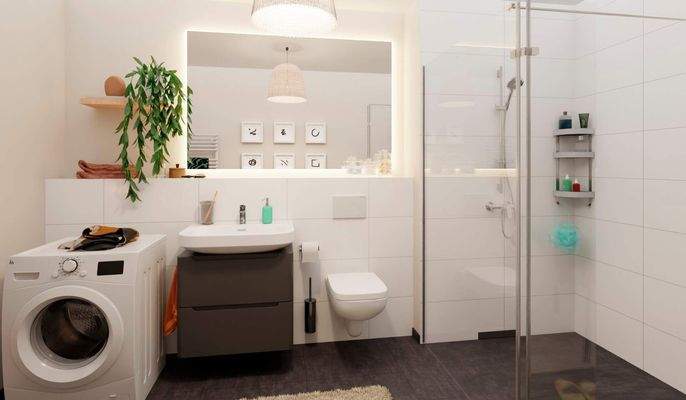 Eine bodengleiche Dusche gestaltet die Morgenrouti