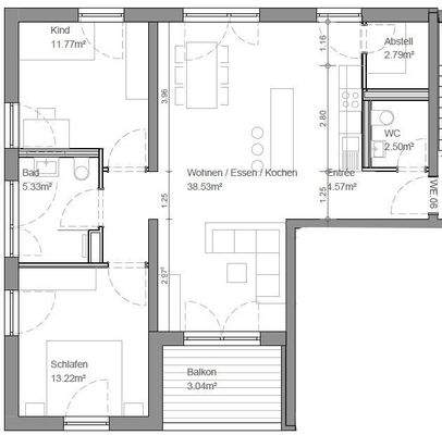 Grundriss 3-Zimmer-Wohnung