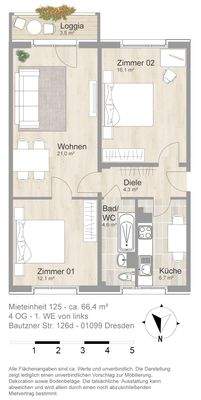 Grundriss farbig / möbliert