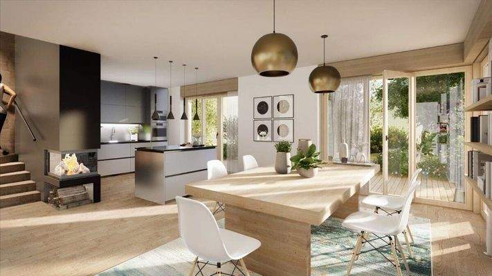 Visualisierung Wohn- und Küchenbereich