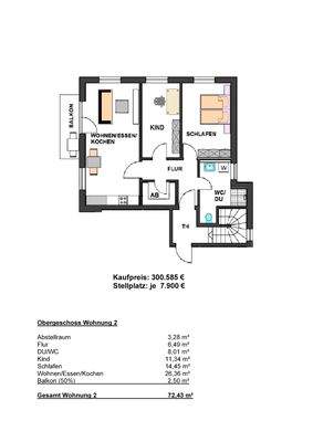 Grundriss Obergeschoss Wohnung 2