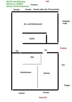 Wohnung 2 Parterre ca. 70qm Z1+2+8+Putzraum