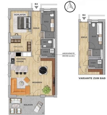 Grundriss-Varianten zur Wohnung B4