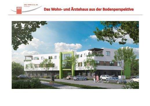 Das Wohn- und Ärztehaus aus der Bodenperspektive