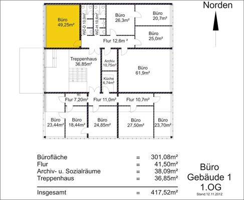 BT1, 1. OG, Grundriss Büro 50 qm