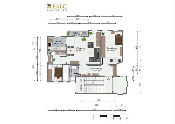 Grundriss ETW ca- Masse 