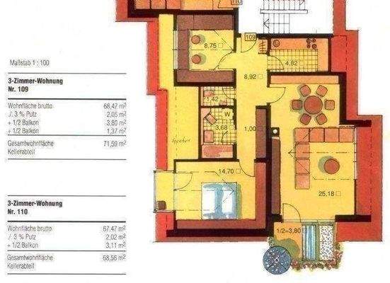 Grundriß mit Wohnflächenberechnung.