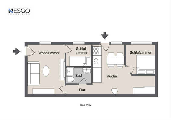 Grundriss Haus Weiß (Beispielmöblierung)
