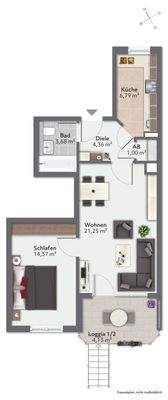 Grundriss der 2-Zimmer-Wohnung