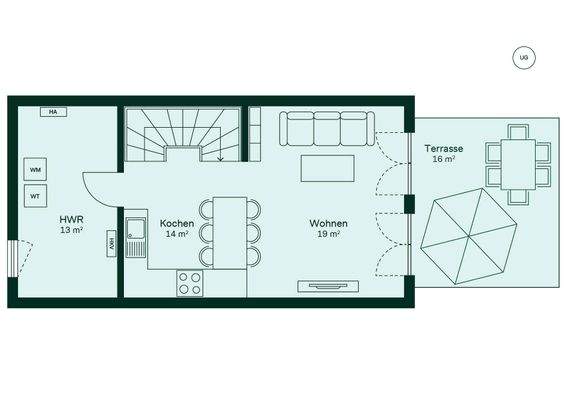 Offener Grundriss im Untergeschoss