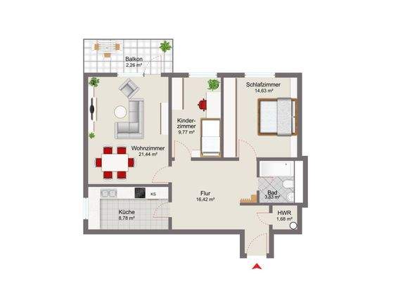 5. Obergeschoss links mit Musterausstattung