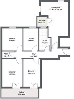 Bozen Zentrum, Nähe Universität, Investitionsobjekt, Studenten-WG geeignet, 4. Stock mit Aufzug, Große Wohnküche, Kleine Terrasse, 4 große Schlafzimmer, 2 Balkone, Großes Badezimmer, Abstellkammer, Keller inklusive, Gemeinschaftlicher Dachboden, Hohe Miet