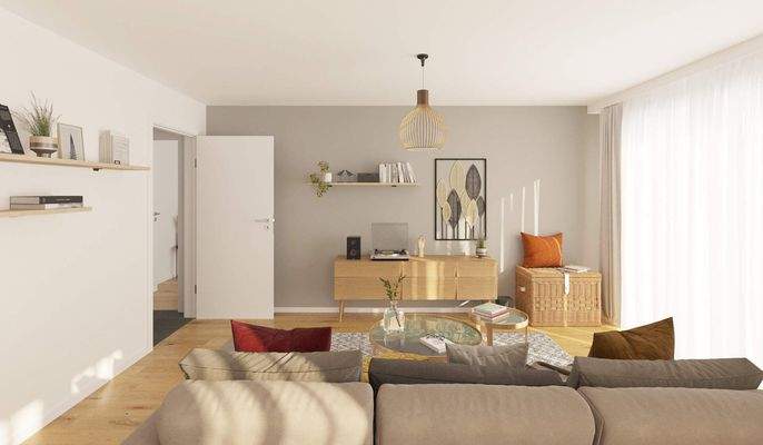 Lichtdurchfluteter Wohnbereich dank bodentiefer Fenster