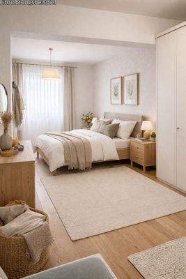 Schlafzimmer mit Zugang zum Balkon - digitales Homestaging - Möblierung dient der Illustration