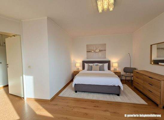 Schlafzimmer mit Beispielmöblierung