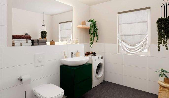 Modernes Tageslichtbad mit bodengleicher Dusche, W