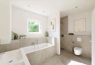 Modernes Bad mit klarer Aufteilung und liebevollen Details