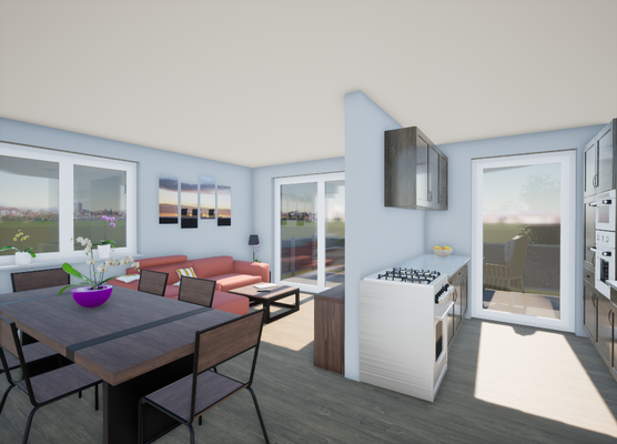 Wohnen / Kochen (Visualisierung, Wohnbeispiel)