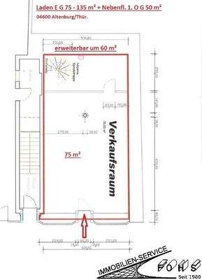 Grundriss Laden E G 75 m² Bestandsfläche 