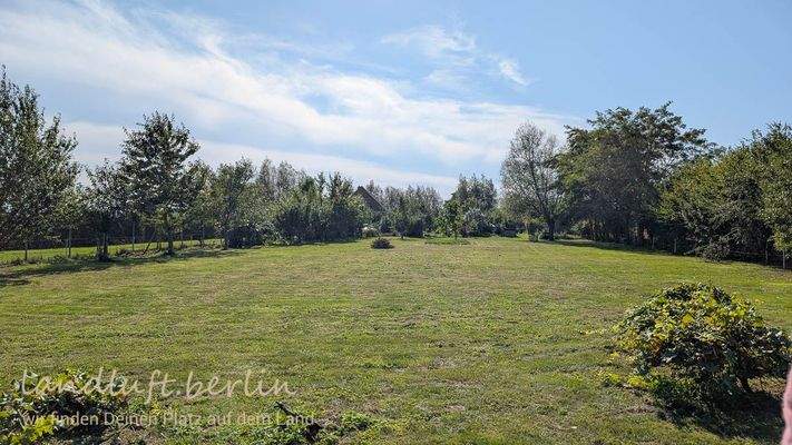 Blick vom nördlichen Grundstücksende zum Haus. Links hinter dem Zaun der Zufahrtsweg.jpg