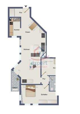 Grundriss Variante 3 Zimmer