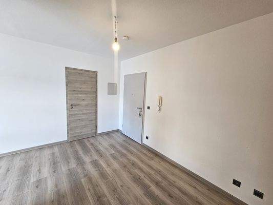 Flur mit Wohnungseingangstür und Badtür