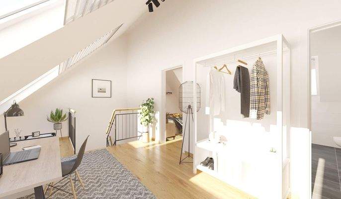 Ein separates Ankleiderzimmer sorgt für mehr Platz