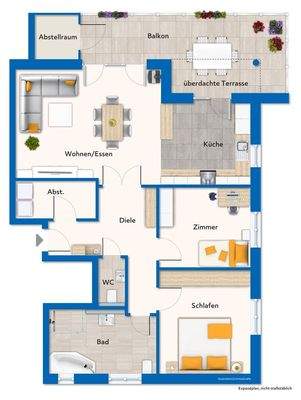 Grundriss mit Mustermöblierung