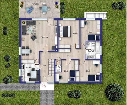 Grundriss Erdgeschoss (Möblierung beispielhaft)