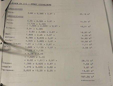 Wohnflächenberechnung Obergeschoss und Werkstatt