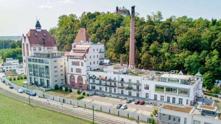 Vogelperspektive auf die ehemalige Riegeler Brauerei