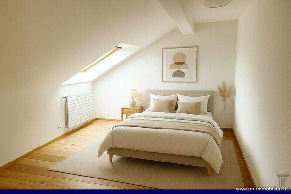 helles Schlafzimmer  möbliert durch KI