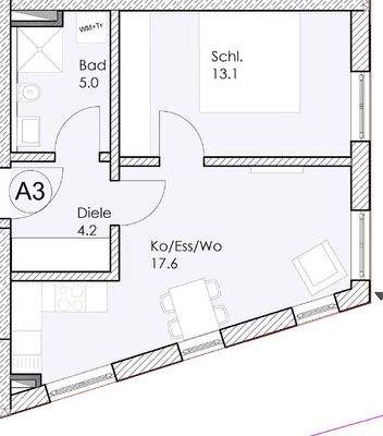 Grundriss zur Wohnung A3 - nicht maßstabsgetreu