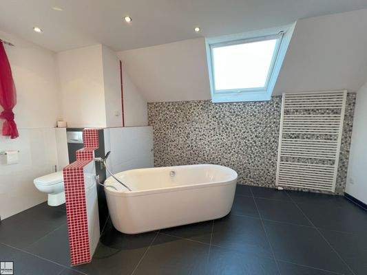 Tageslichtbad mit freistehender Wanne