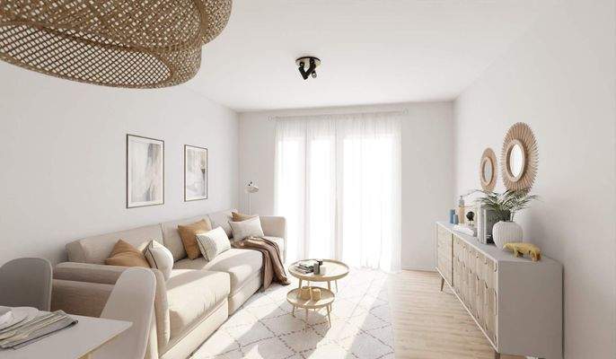 Lichtdurchfluteter Wohnbereich dank bodentiefer Fenster