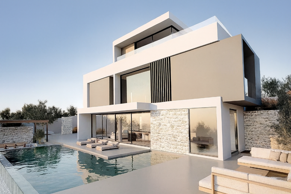 Kreta, Almyrida: Neubau-Projekt! Moderne Villa mit Meer- und Bergblick zu verkaufen
