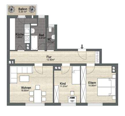 Grundriss Etagenwohnungen Rechts