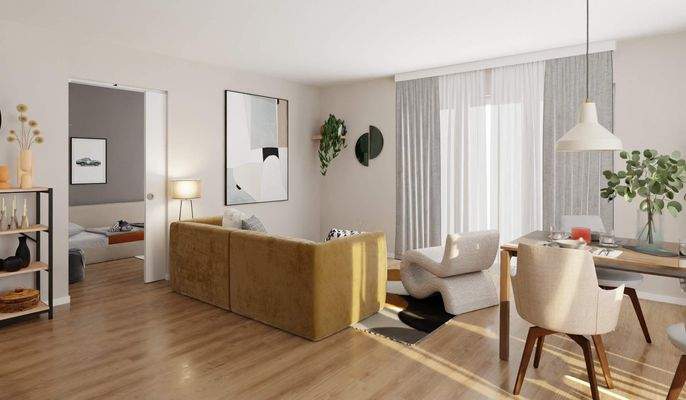 Heller Wohnbereich dank bodentiefer Fenster