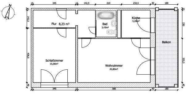 Die Aufteilung von ca. 54 m²