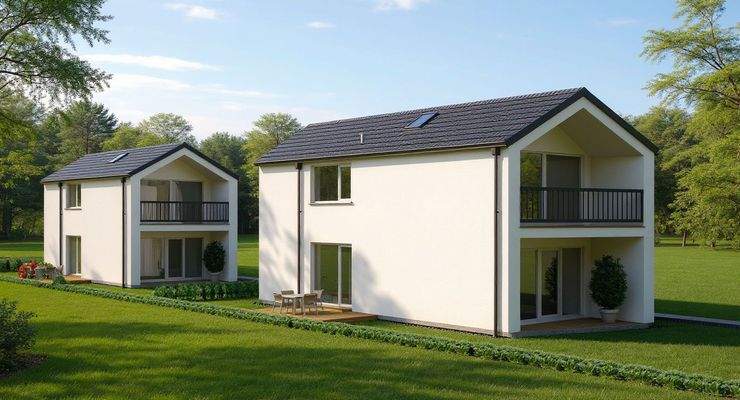 Gartenansicht mit Putzfassade