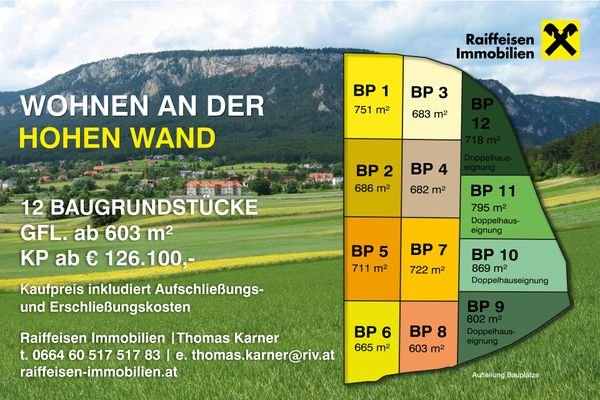 Wohnen an der Hohen Wand - noch 10 Baugrundstücke