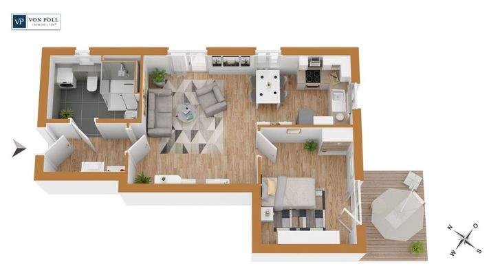 Grundriss Wohnung 15 mit knapp 55 m²